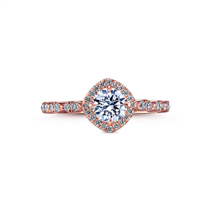 14K Rose Gold Diamond Halo Semi-Mount Engagement Ring - 0.24ctw.