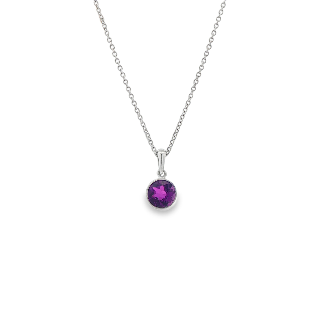 14K White Gold Bezel-Set Amethyst Pendant – 0.75ct.