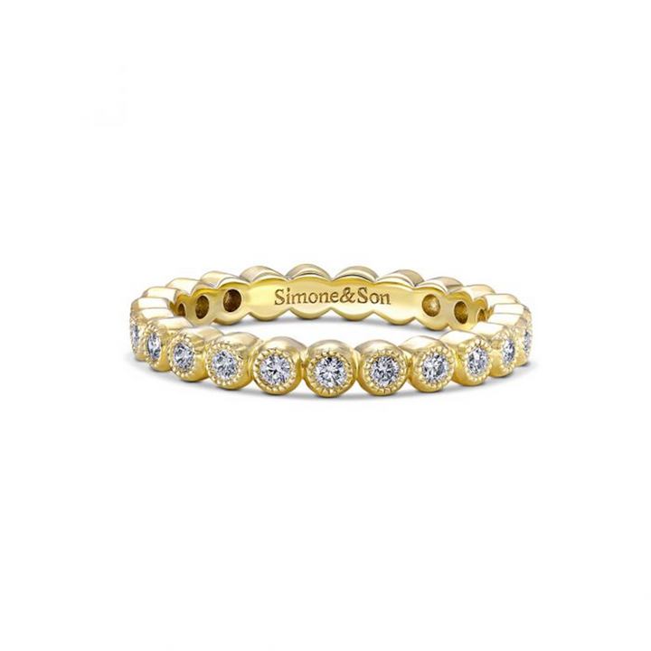 14K Yellow Gold Millegrain Bezel Diamond Wedding Band - 0.43ctw.