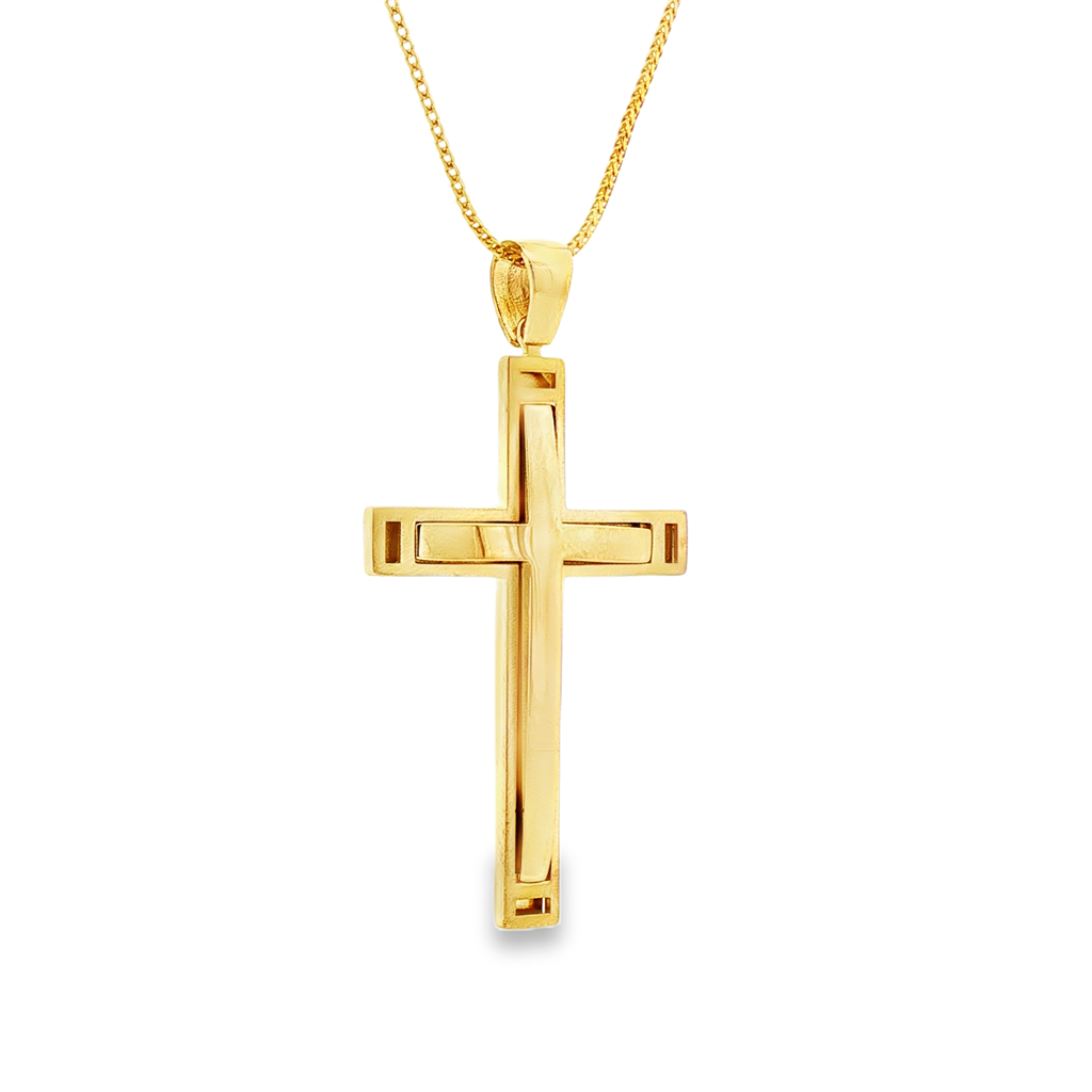 14KY Men’s 3D Cross Pendant – 39mm, 4.3g