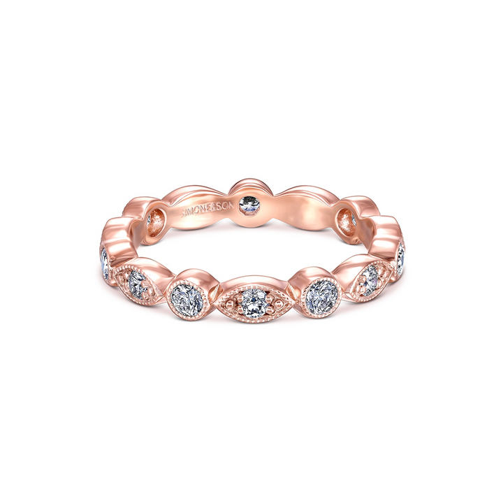 14K Rose Gold Round and Marquise Bezel Diamond Wedding Band - 0.84ctw.