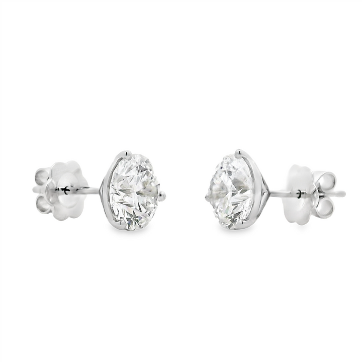 14K White Gold Round Lab Grown Diamond Stud Earrings – 4.03ctw.