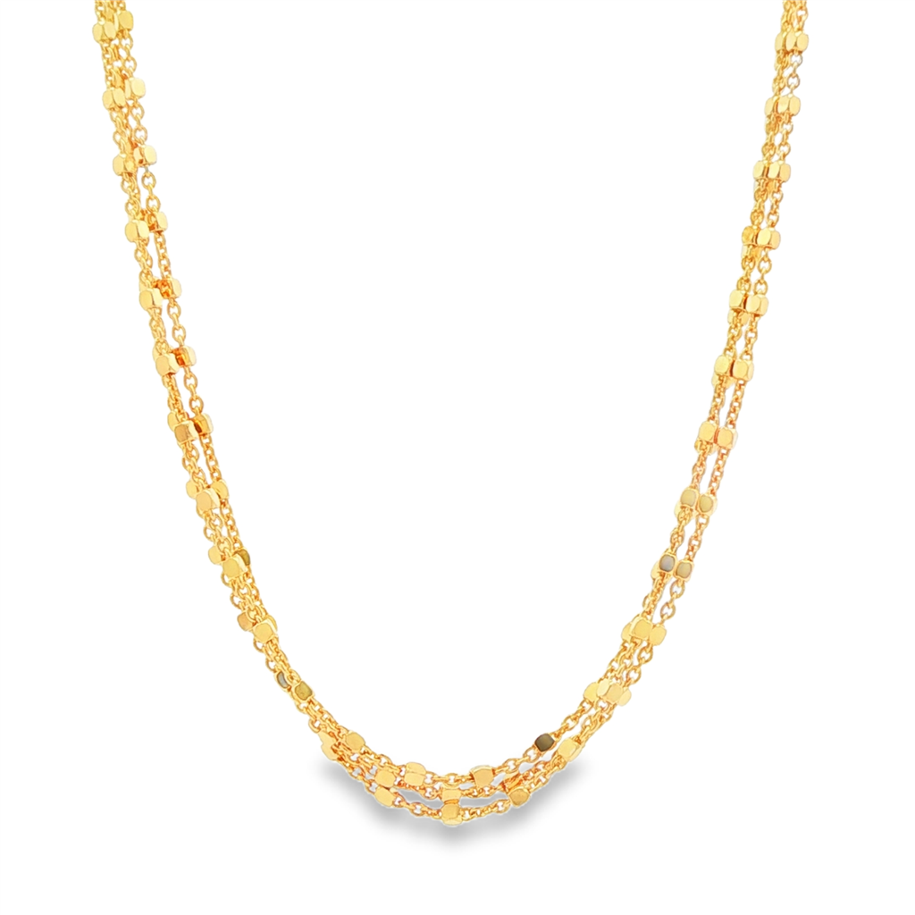 Frederic Duclos Sterling Silver & Yellow Gold-Plated Triple Strand Cube Necklace – 18–20", 13.6g