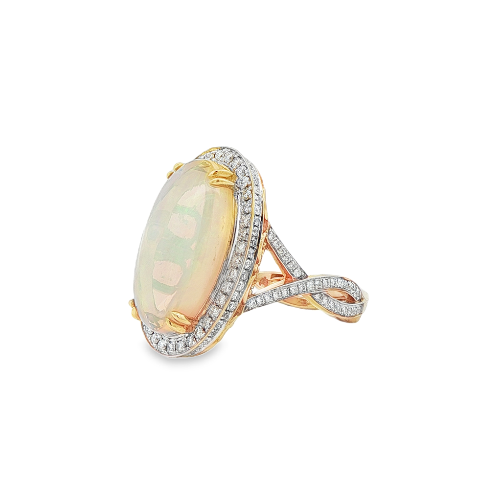18K White & Yellow Gold Opal & Diamond Ring – 19x11mm Opal, 0.78ctw Diamonds