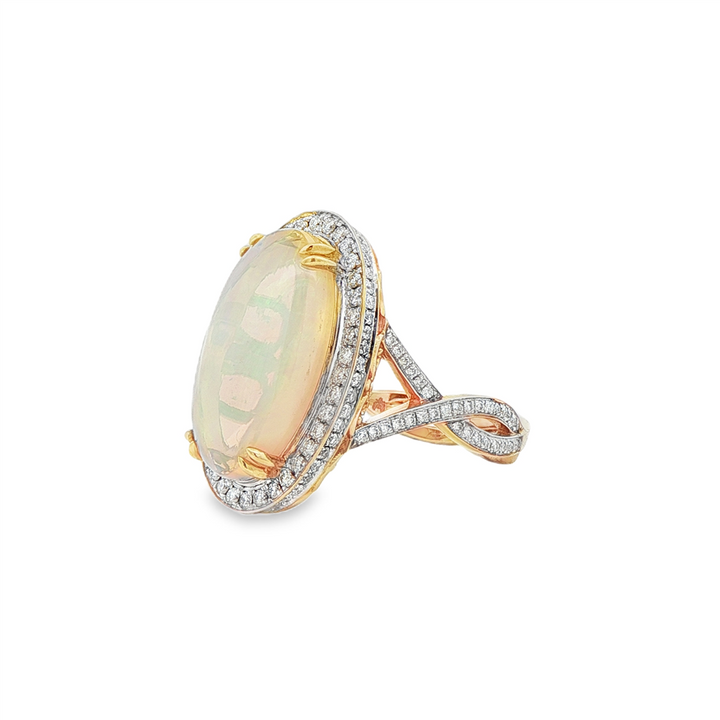 18K White & Yellow Gold Opal & Diamond Ring – 19x11mm Opal, 0.78ctw Diamonds