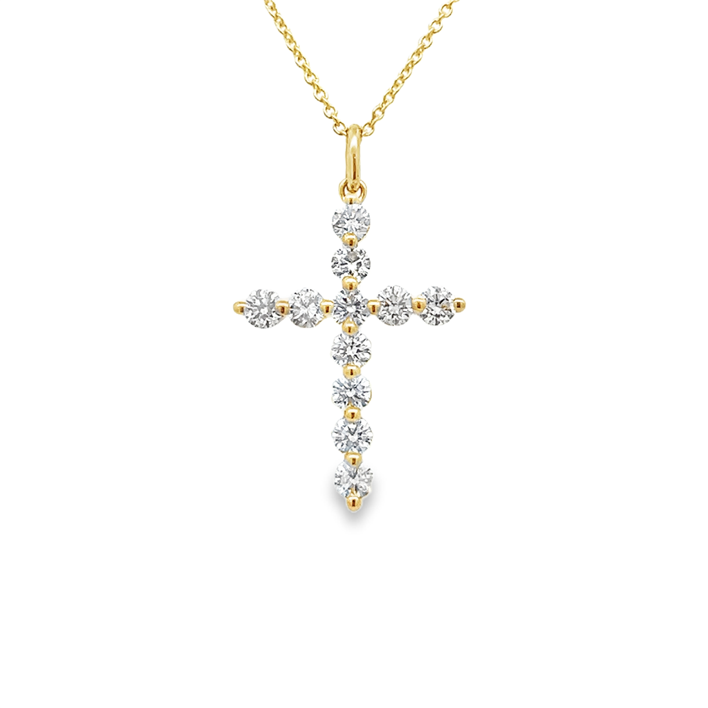 14K Yellow Gold Shared Prong Diamond Cross Pendant – 0.66ctw.
