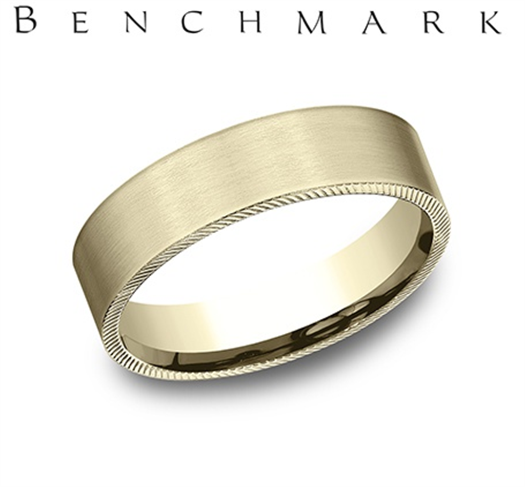 Benchmark 14K Yellow Gold Men’s Satin Comfort Fit Wedding Band – 7mm