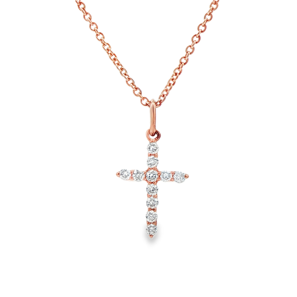14K Rose Gold Mini Diamond Cross Pendant – 0.20ctw.