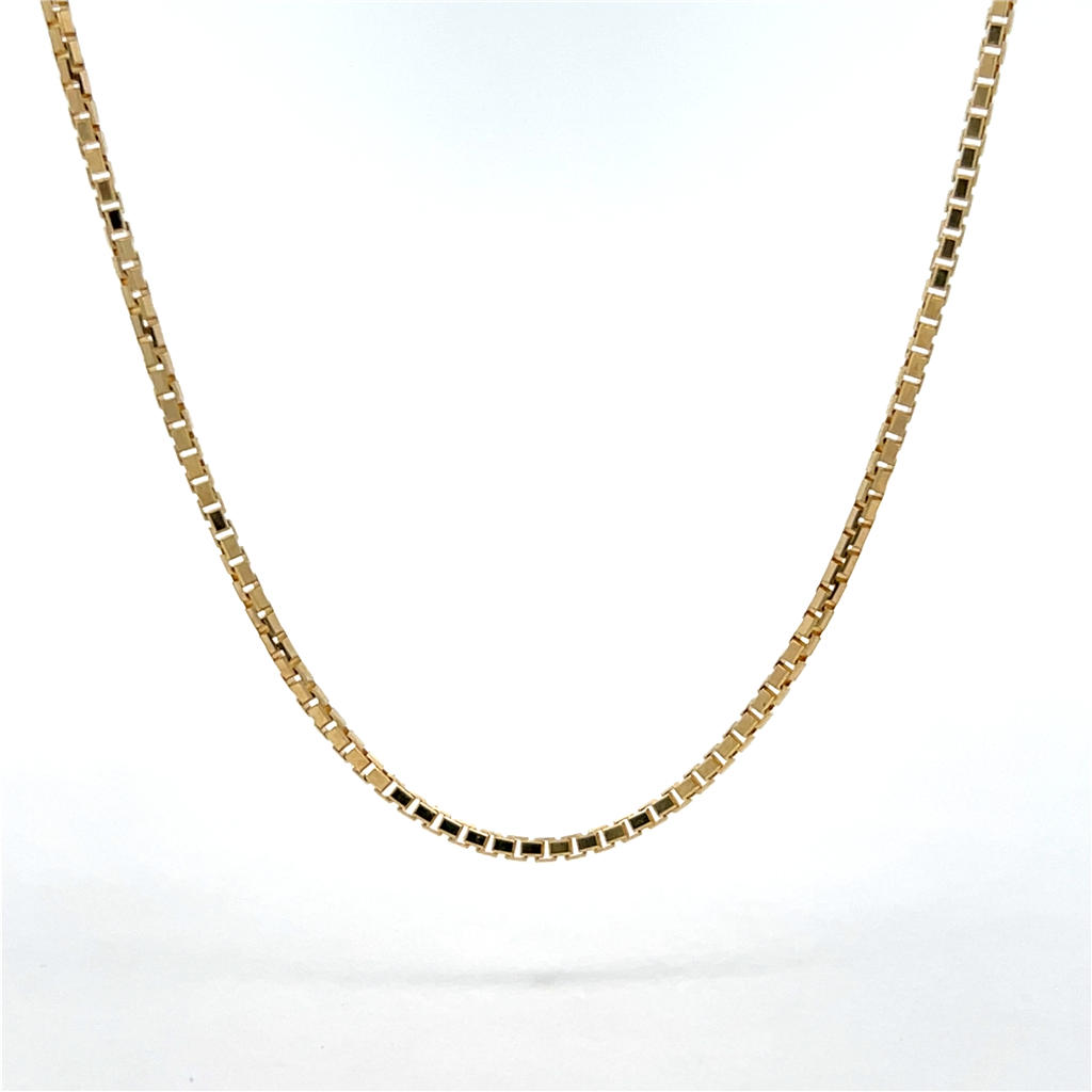 14K Yellow Gold Polished Box Chain 1.3mm Wide 22"