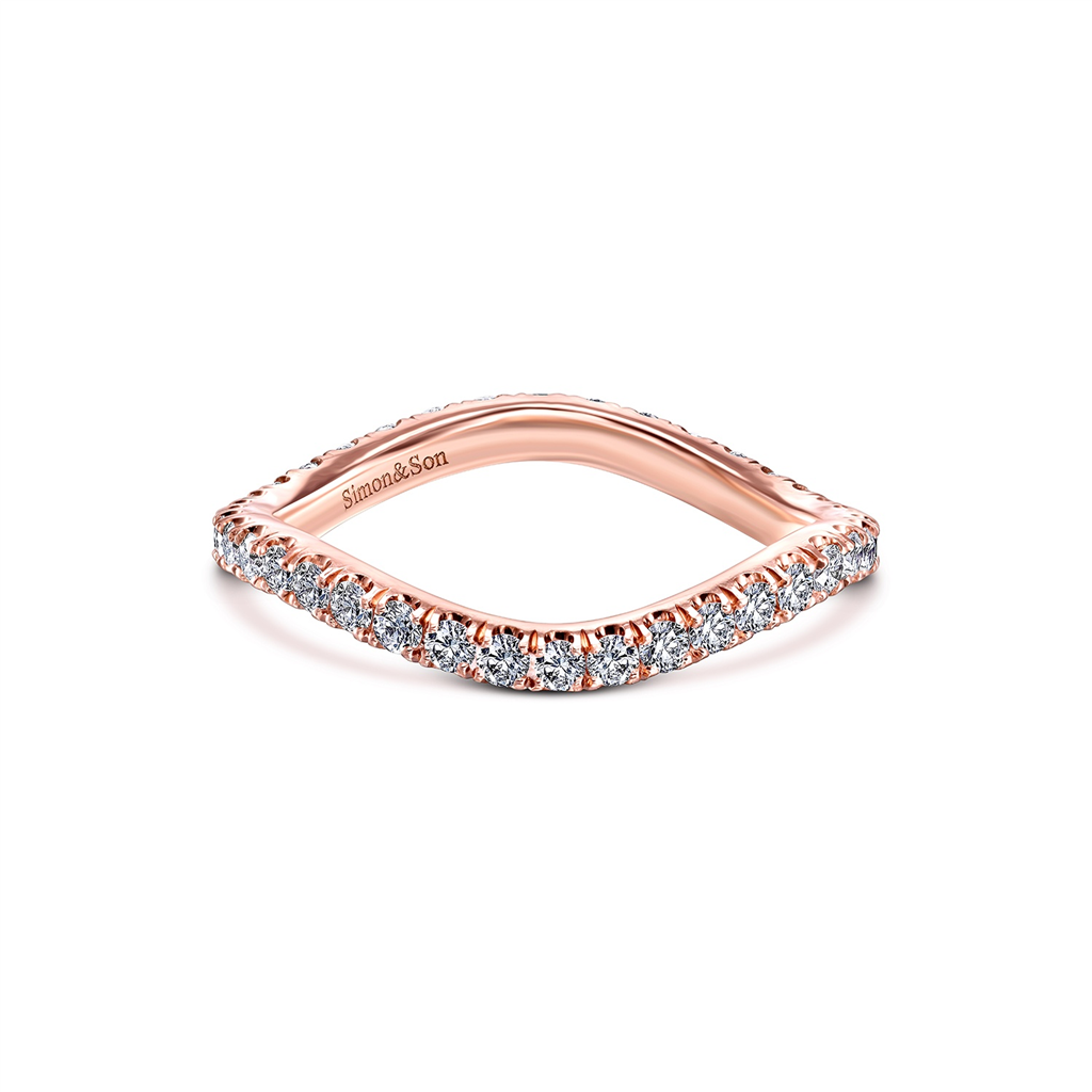 14K Rose Gold Micro Pave Diamond Wave Wedding Band - 0.65ctw.