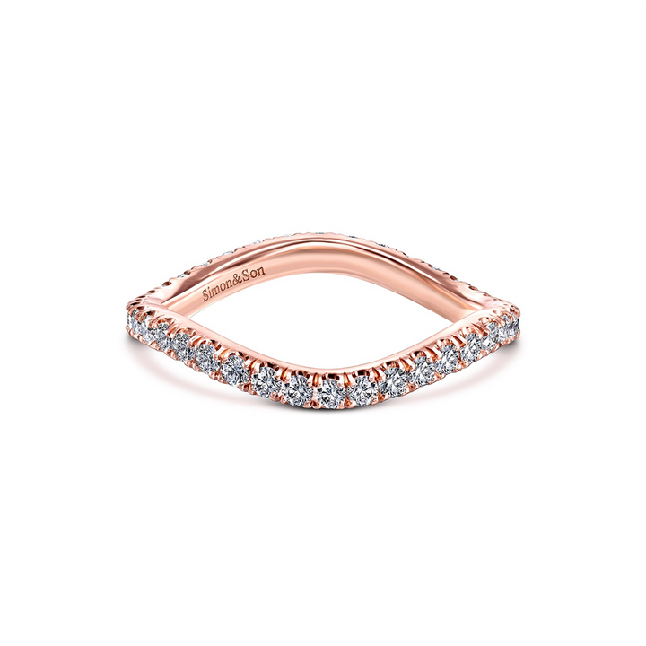 14K Rose Gold Micro Pave Diamond Wave Wedding Band - 0.65ctw.