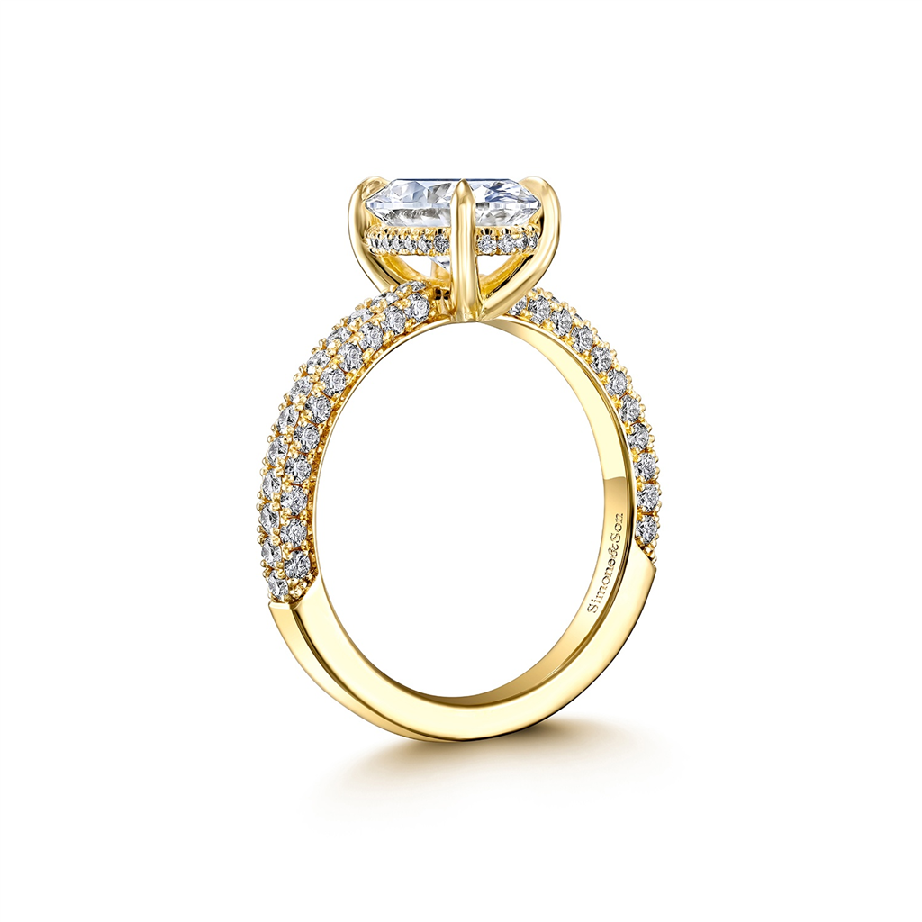 18K Yellow Gold Three Row Pave Semi-Mount Engagement Ring - 0.78ctw.