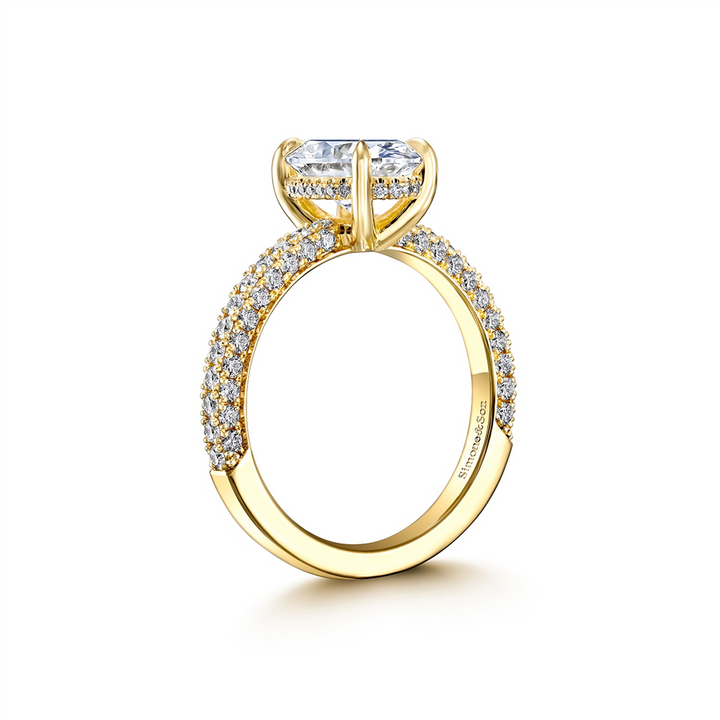 18K Yellow Gold Three Row Pave Semi-Mount Engagement Ring - 0.78ctw.