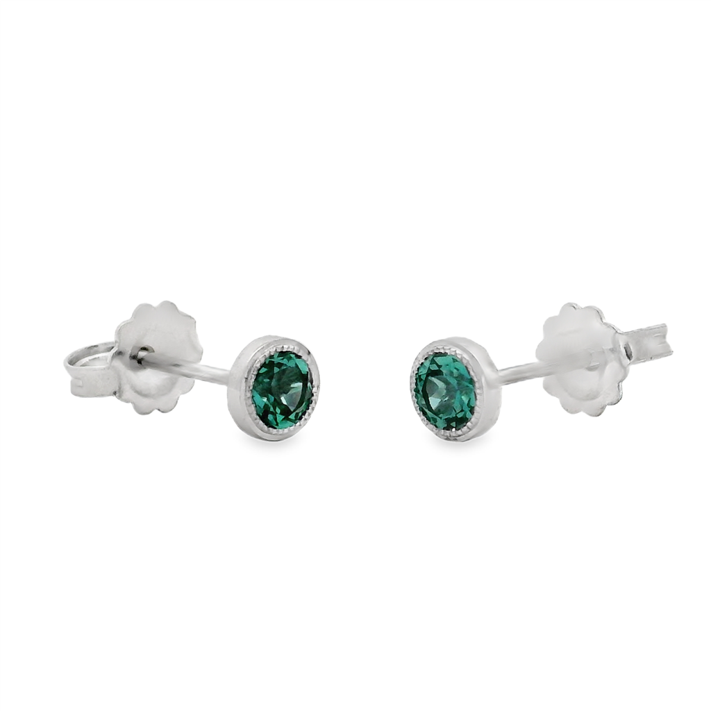 14K White Gold Lab-Grown Alexandrite Bezel Stud Earrings - 0.43ctw.