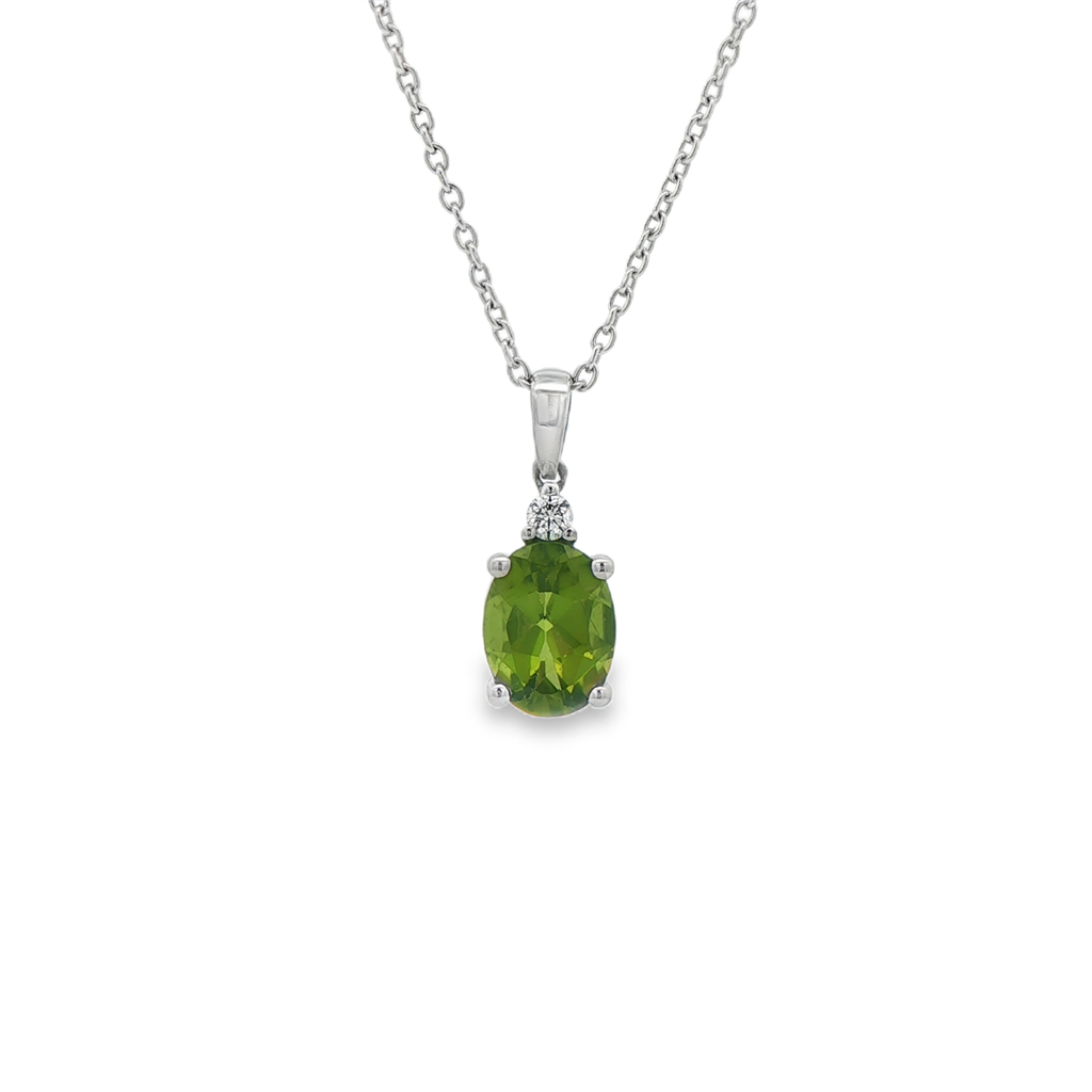 14K White Gold Peridot & Diamond Pendant
