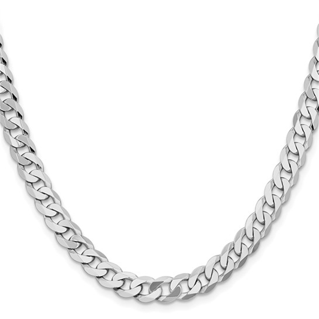 14K White Gold Polished Curb Chain 7.25mm Wide 24"