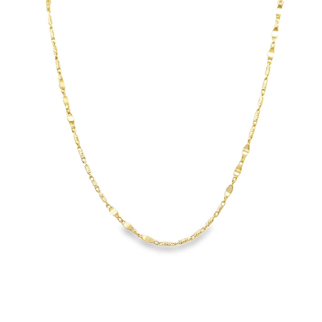 14K Yellow Gold Fancy Diamond Cut Bar link Chain 1mm Wide 18"