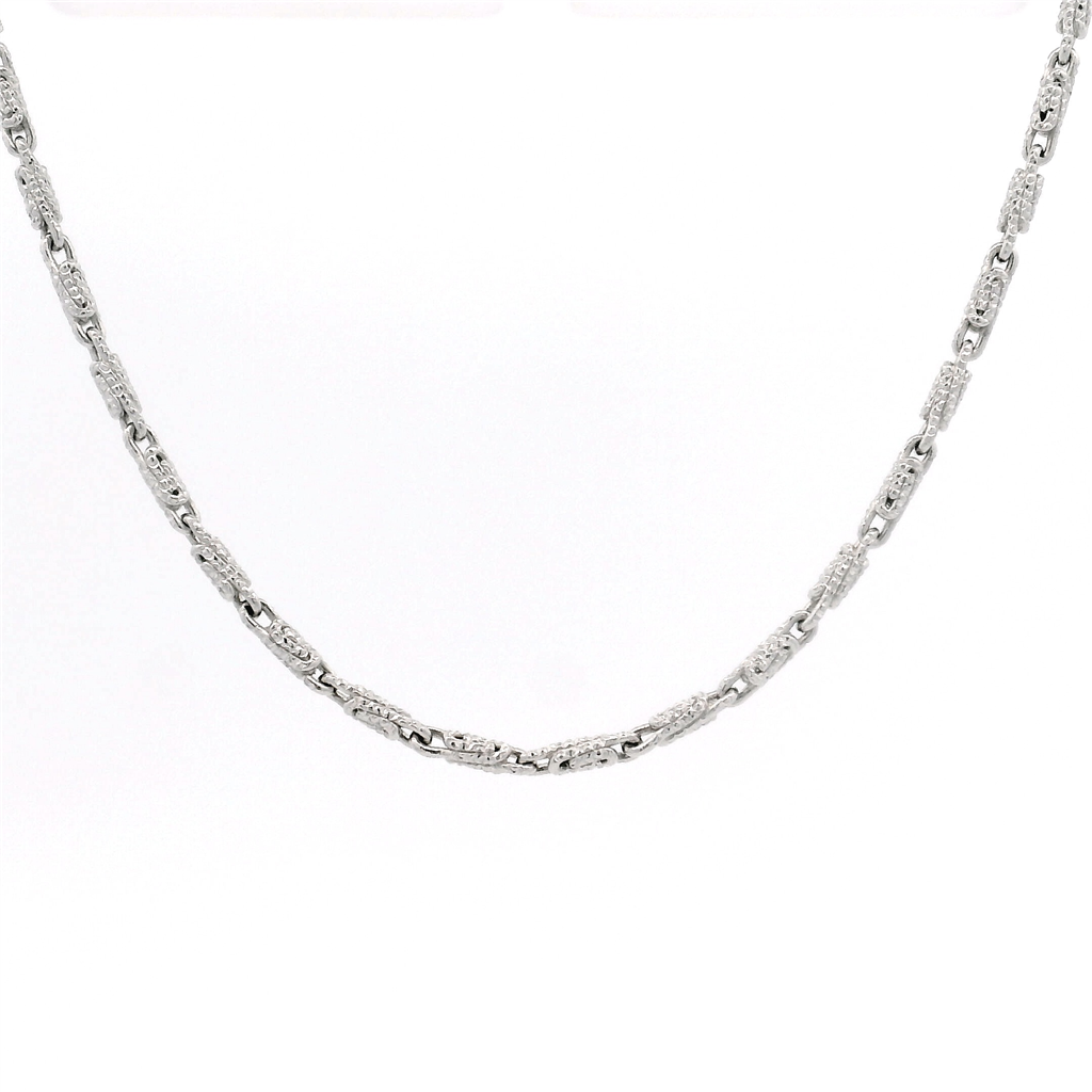 14K White Gold Diamond Cut Barlink Chain 1.8mm Wide 9"