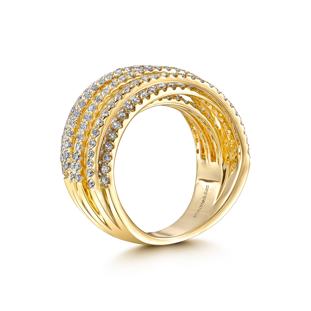 18K Yellow Gold Micro Pave Multi-Row Diamond Wedding Band 1.96ctw.