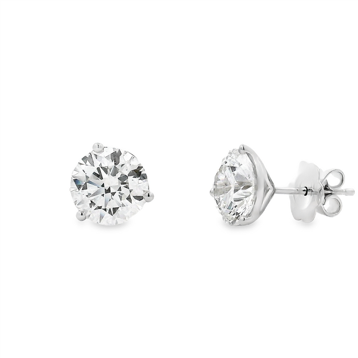 14K White Gold Round Lab Grown Diamond Stud Earrings – 4.03ctw.