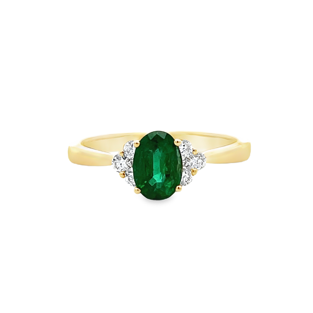 14K Yellow Gold Emerald & Diamond Ring – 0.87ct Emerald, 0.22ctw Diamonds