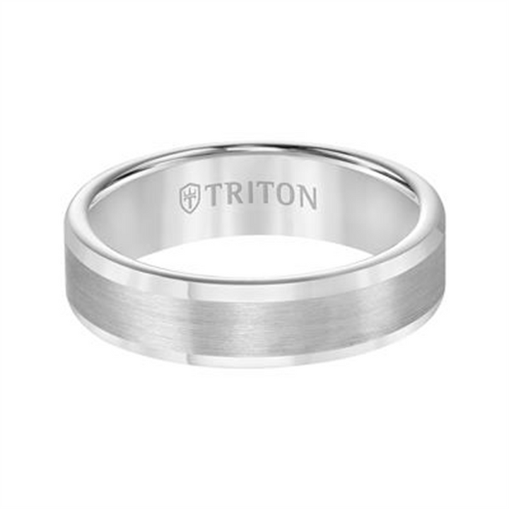 Triton Tungsten Carbide Satin Finish Flat Center with Bright Polish Round Edges Comfort Fit Wedding Band – 6mm