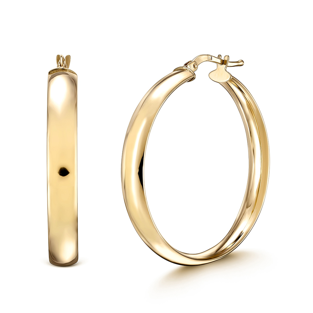 14K Yellow Gold Flat Hoop Earrings – 5mm x 30mm – 3.9g