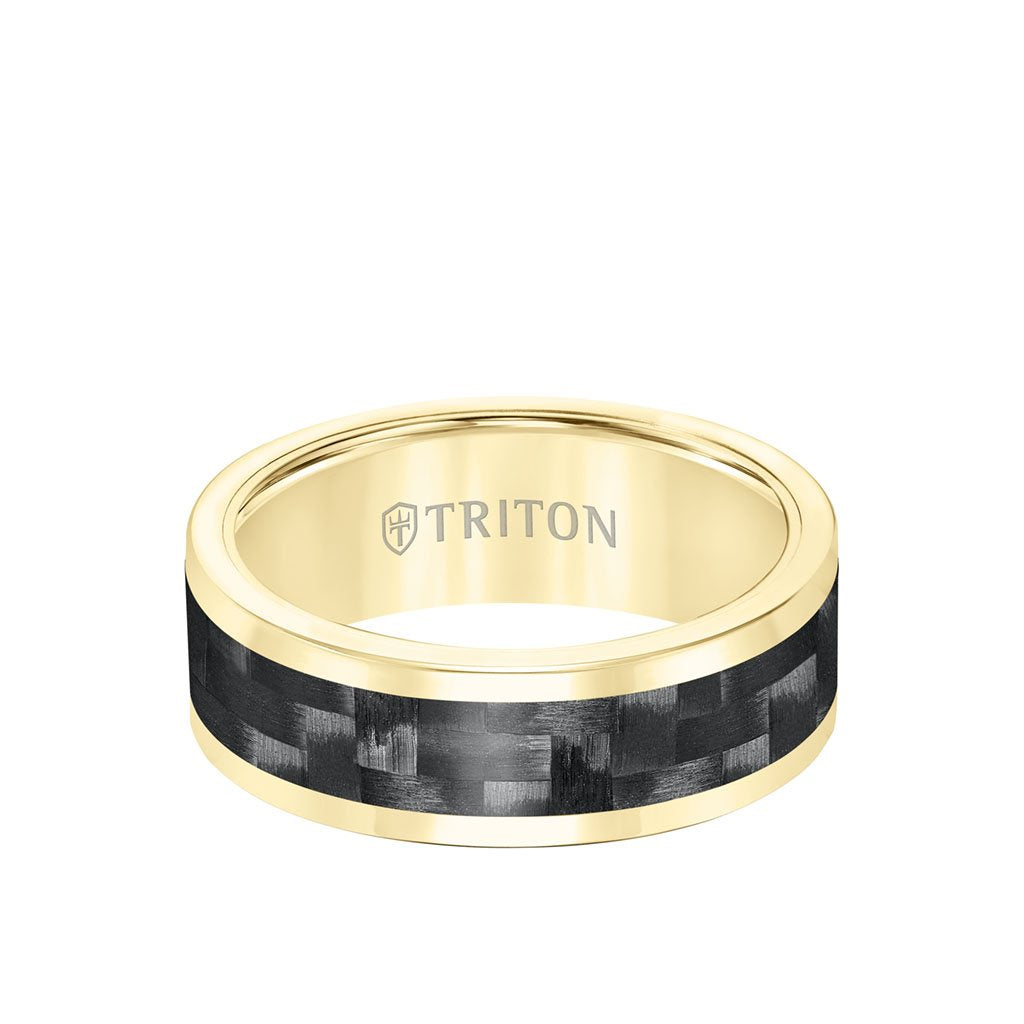 Triton Yellow Tungsten Carbide Comfort Fit Band with Black 3K Carbon Fiber Insert Center and Bright Rims – 8mm