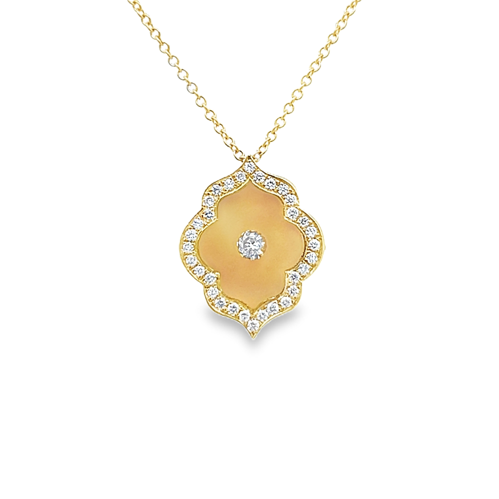 18K Yellow Gold Cognac Crystal Flower Diamond Pendant – 0.29ctw.