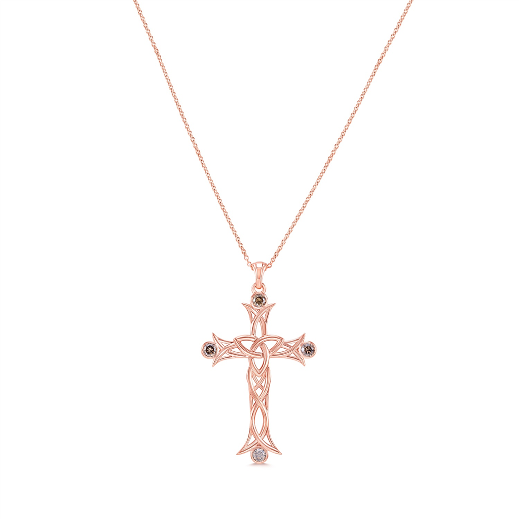 14K Rose Gold Brown Diamond Cross - 0.62ctw.