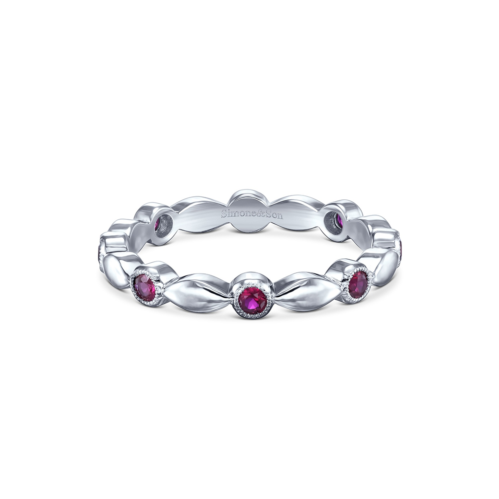 14K White Gold Ruby Motif Wedding Band - 0.30ctw.