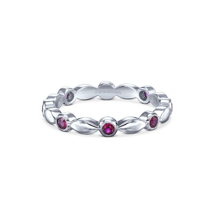 14K White Gold Ruby Motif Wedding Band - 0.30ctw.