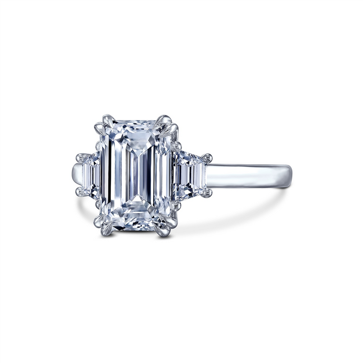 Classic Three Stone Engagement Emerald Cut With Traps