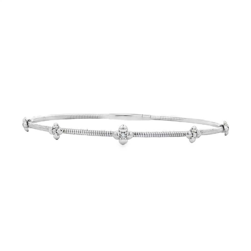 14K White Gold Five-Flower Diamond Flexi Bracelet – 0.08ctw.