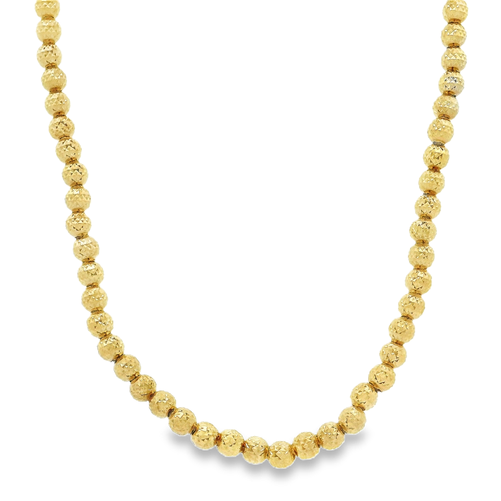 14K Yellow Gold Diamond-Cut Bead Necklace – 4mm, 17", 12.2g