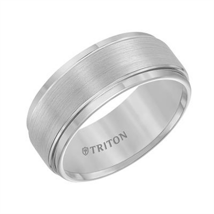 Triton Gray Tungsten Carbide Brush Finish Flat with Bright Step Edge Comfort Fit Band – 9mm