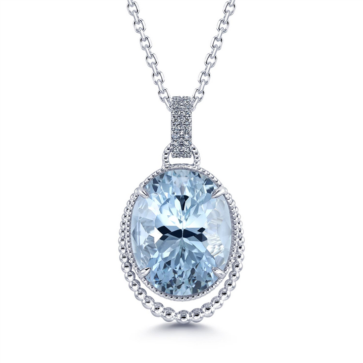 14K White Gold Pendant With 19.38ct Oval Aquamarine & 0.35ctw Diamonds