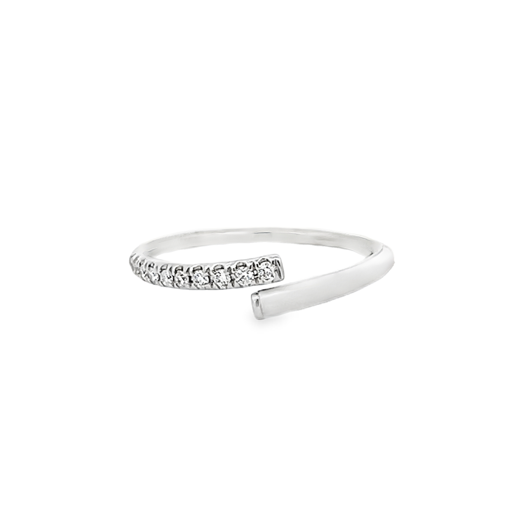 18K White Gold White Enamel Bypass Ring – 0.14ctw.