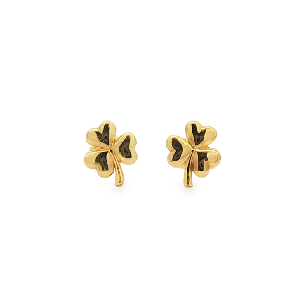 14K Yellow Gold 3-Leaf Clover Stud Earrings – 1.4g