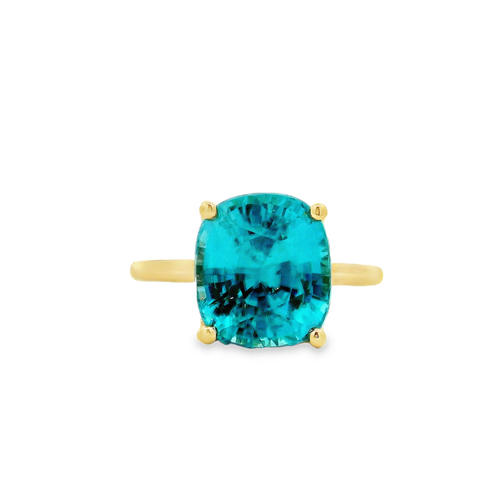 14K Yellow Gold Blue Zircon & Diamond Ring – 9.79ct Blue Zircon, 0.09ctw Diamonds