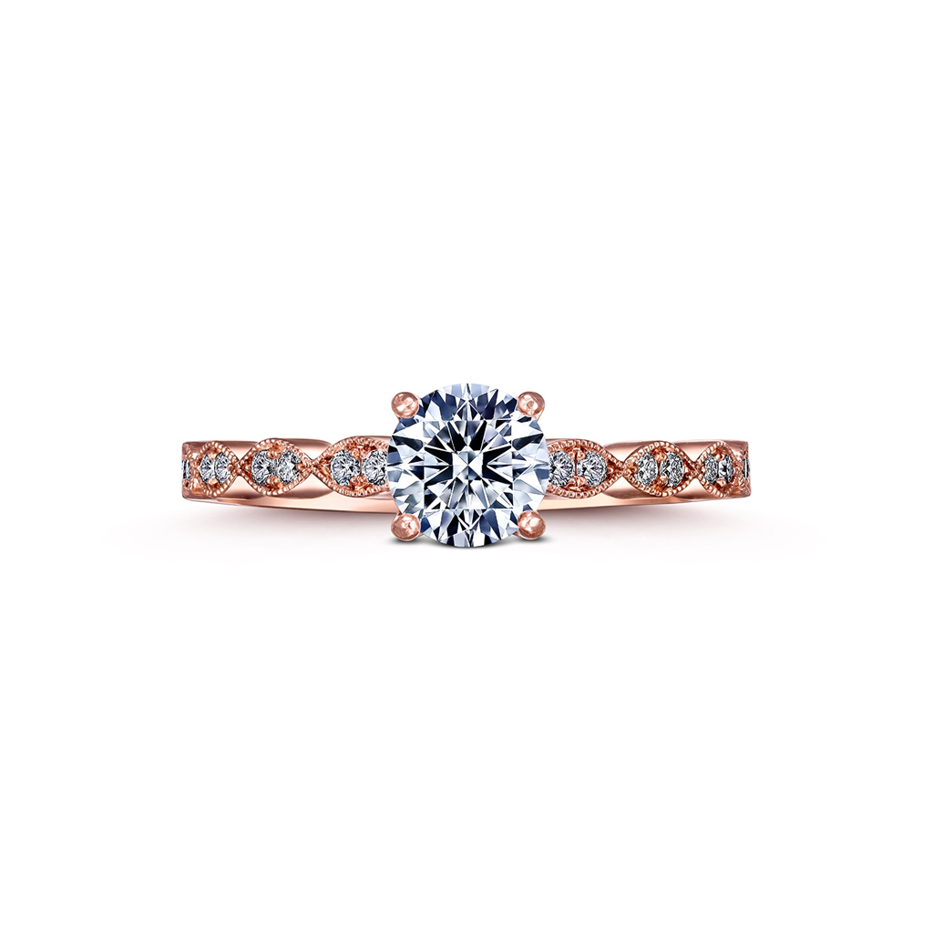 14K Rose Gold Marquise Motif Diamond Semi-Mount Engagemernt Ring - 0.16ctw.