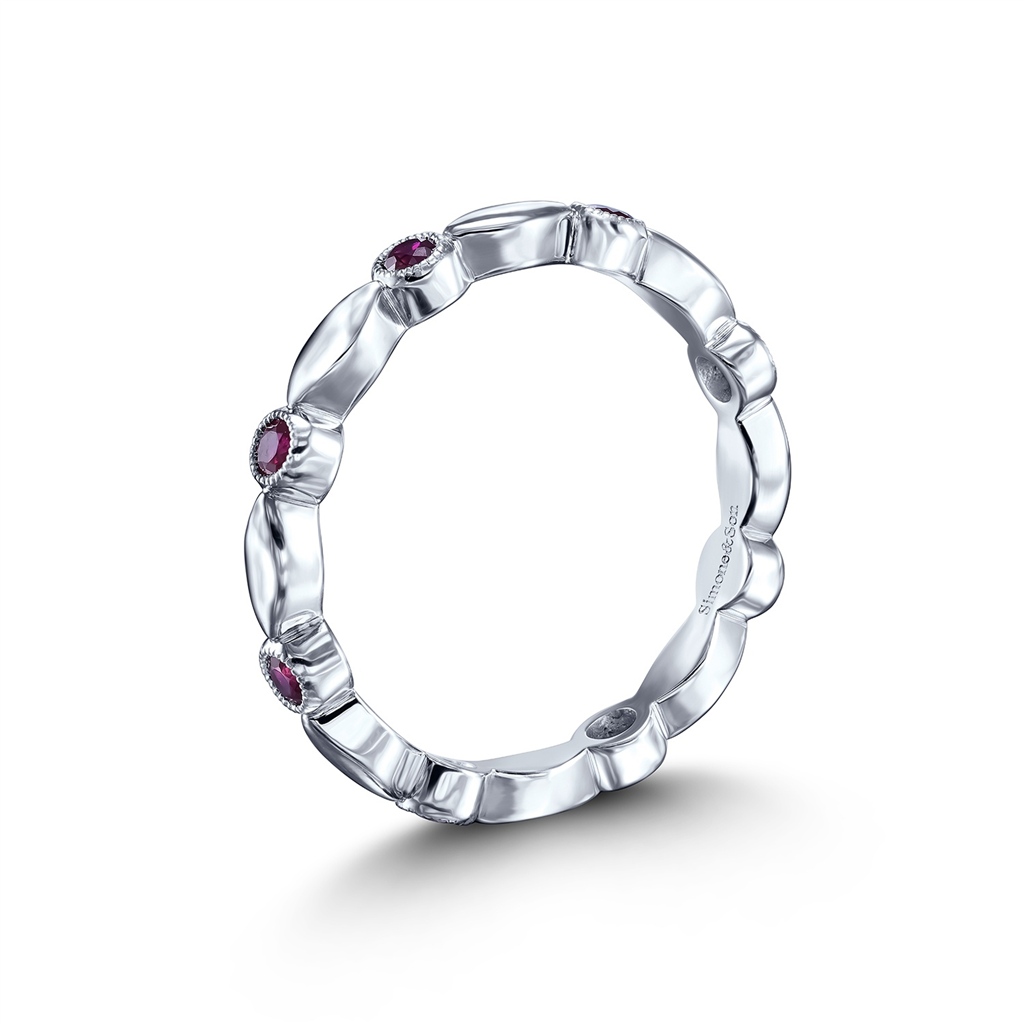 14K White Gold Ruby Motif Wedding Band - 0.30ctw.