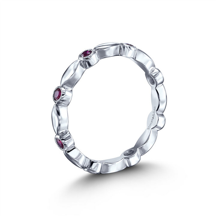 14K White Gold Ruby Motif Wedding Band - 0.30ctw.