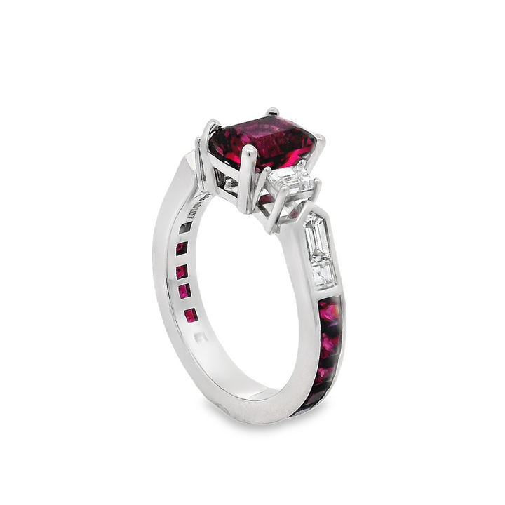 14K White Gold Garnet and Diamond Ring – 3.16ct Garnet, 0.69ctw FG/VS Diamonds