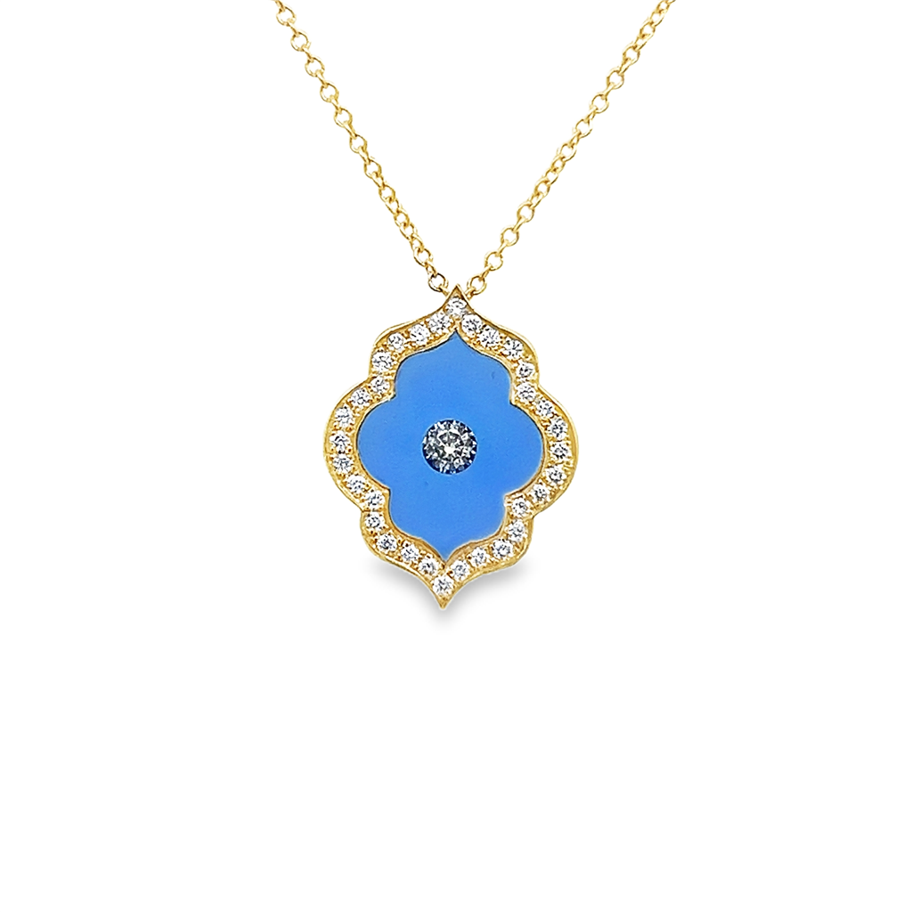 18K Yellow Gold Blue Crystal Flower Pendant – 0.29ctw.