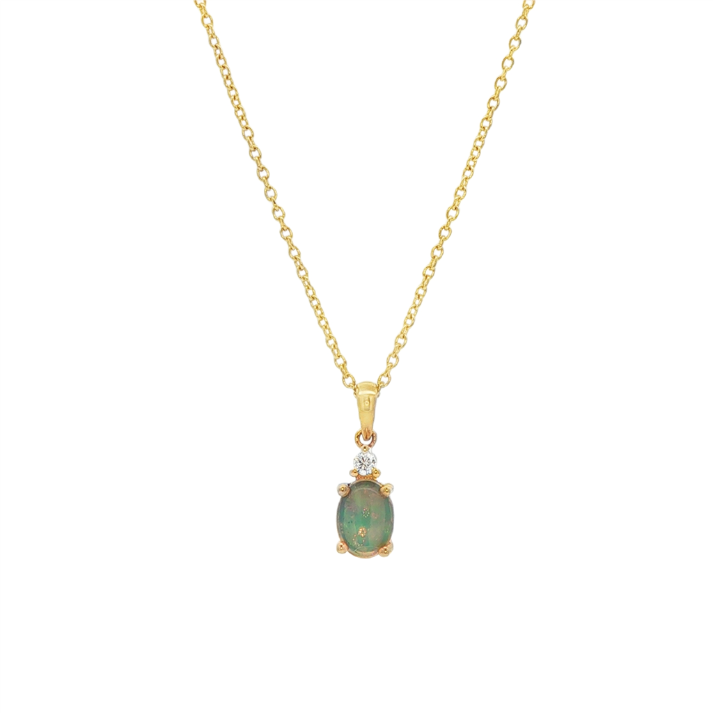 14K Yellow Gold Opal and Diamond Pendant – 0.46ctw.