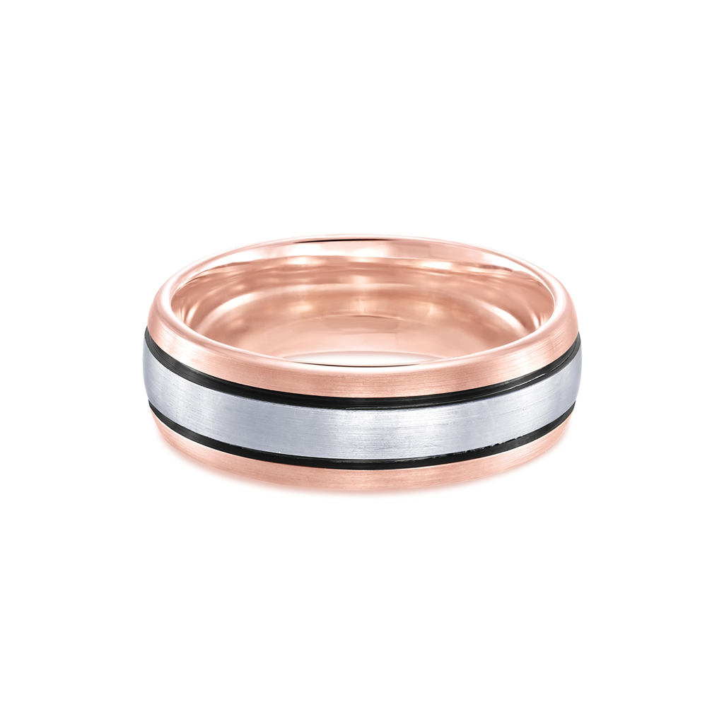 14K Grey & Rose Gold 3-Tone Men’s Wedding Band – 7mm