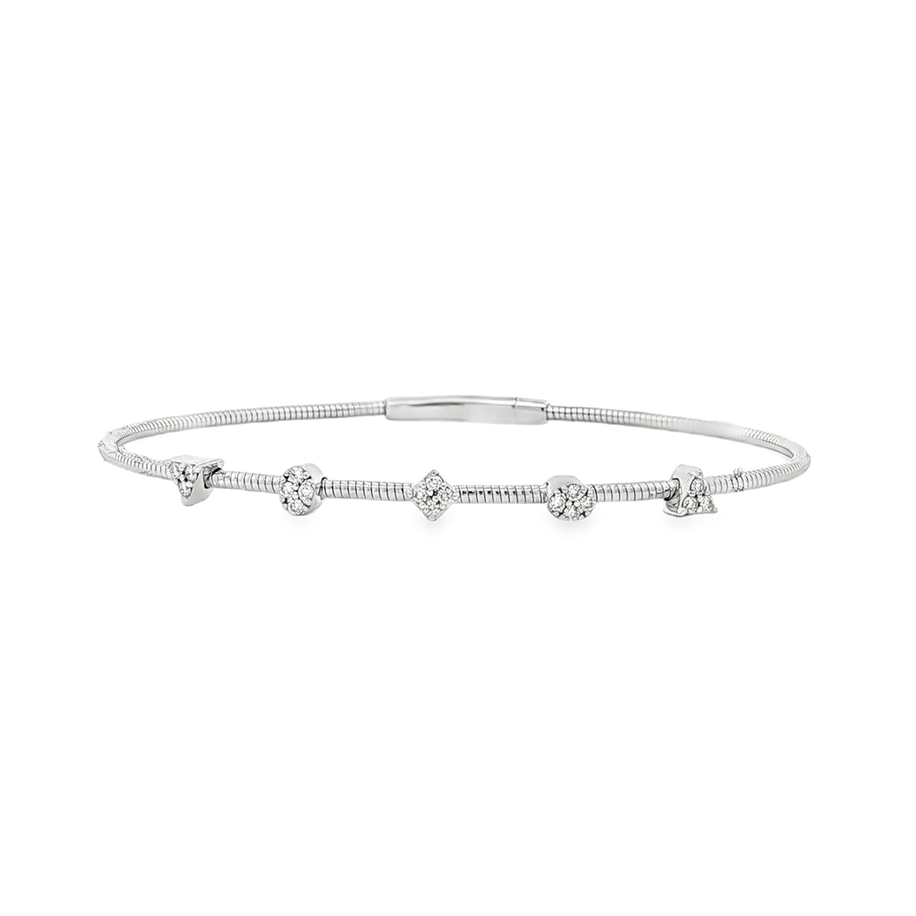 14K White Gold Multi-Shape Diamond Flexi Bangle – 0.18ctw.
