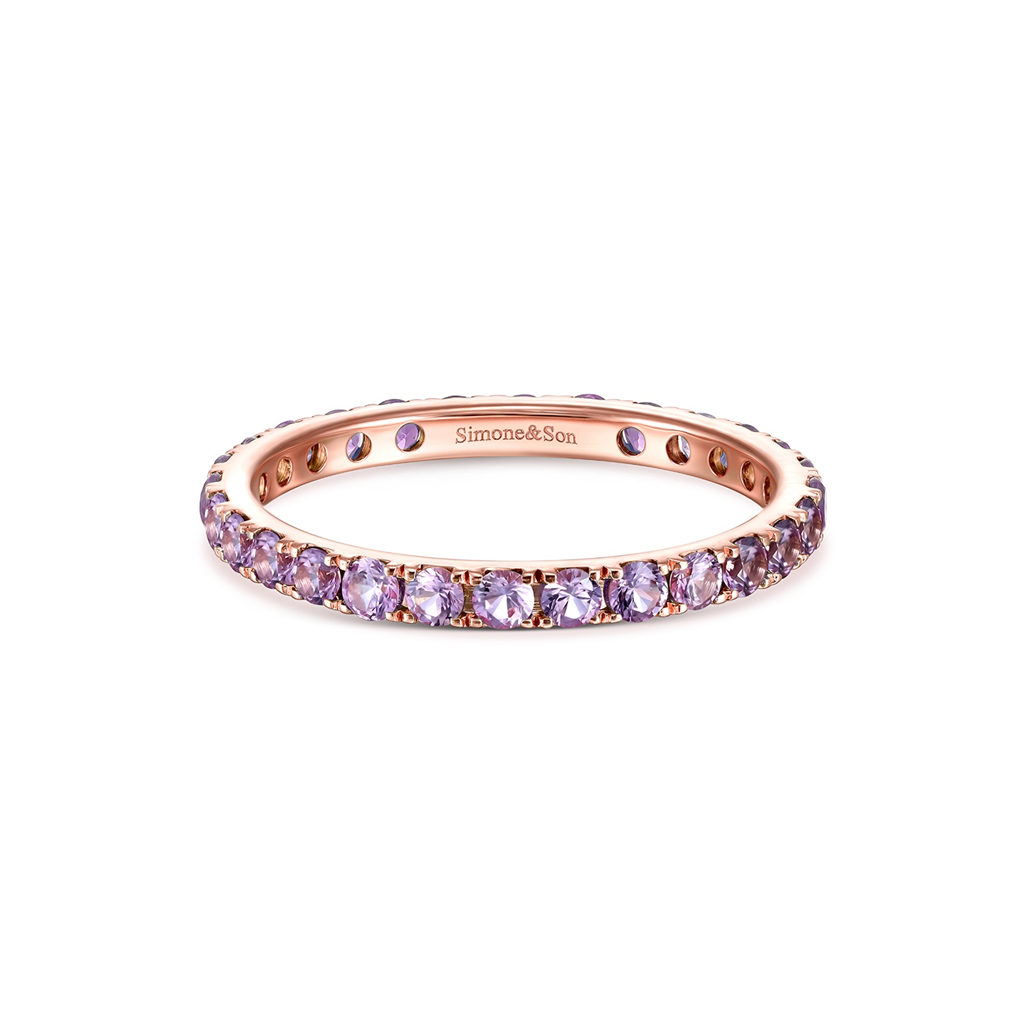 18K Rose Gold Pink Sapphire Wedding Band - 1.09ctw.