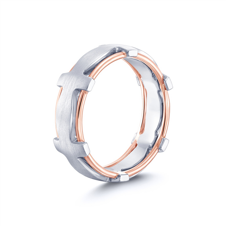 14K White & Yellow Gold Unique Men’s Wedding Band – 7.8mm